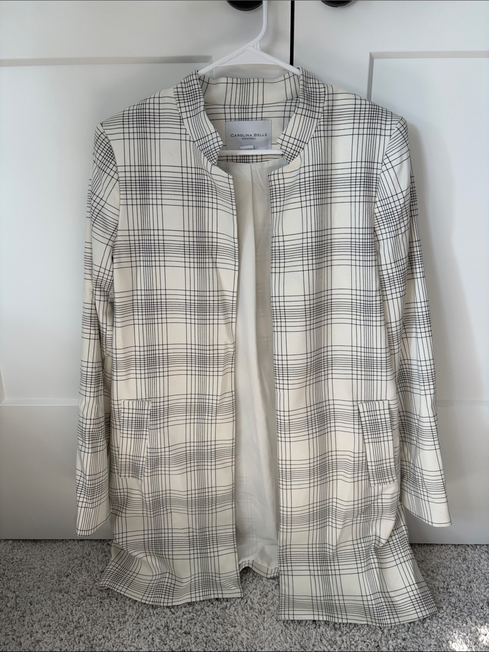 Carolina Belle Cream Plaid Collarless Blazer